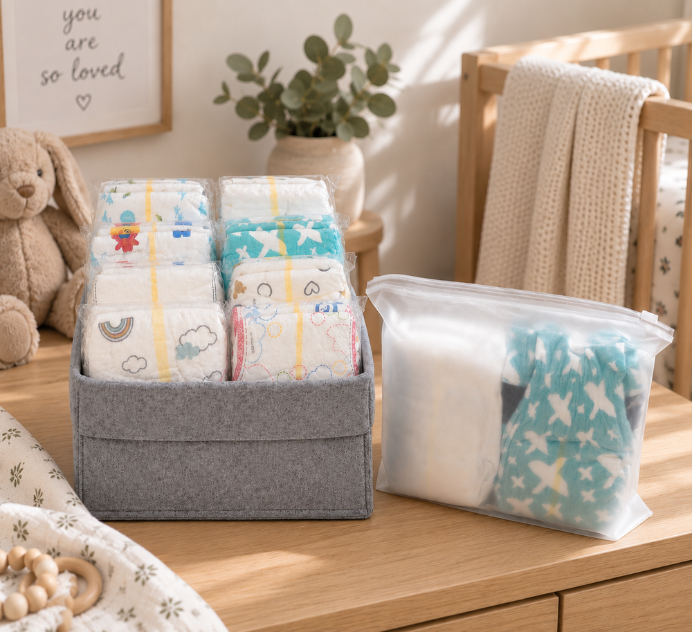 New Bums Box with diaper samples and caddy
